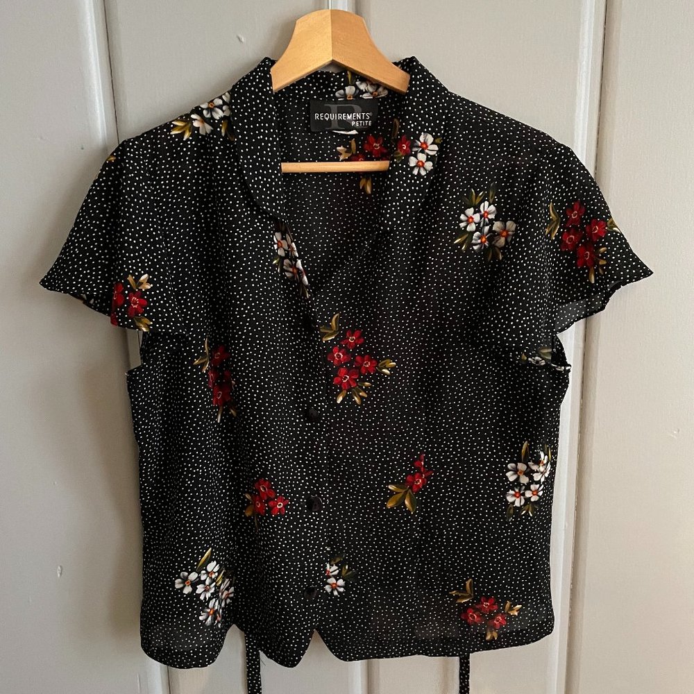 Black Blouse with White and Red Flowers